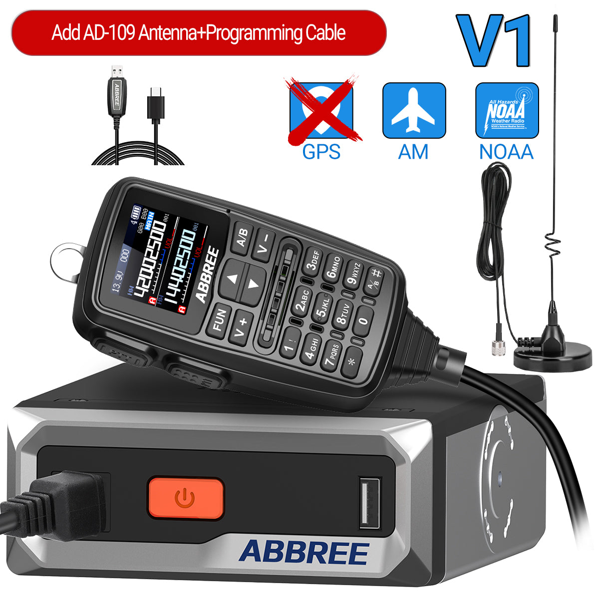 ABBREE AR-7600 V1 V2 Mini Mobile Radio Multi Band FM AM VHF UHF Wireless Copy Frequency Long Range V2 Add GPS With Speaker Mic