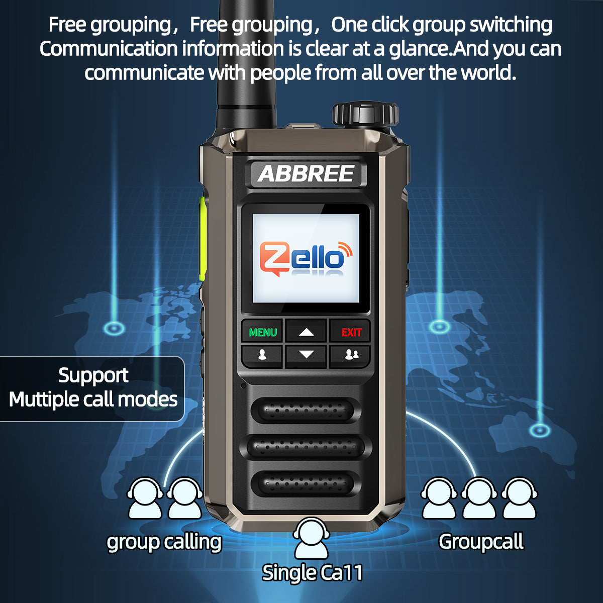 ABBREE GP-18 2G/3G/4G Zello Walkie Talkie Dual Sim Card Slots Global POC Android Bluetooth WIFI Unlimited Distance Network Radio