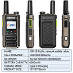 ABBREE GP-18 2G/3G/4G Zello Walkie Talkie Dual Sim Card Slots Global POC Android Bluetooth WIFI Unlimited Distance Network Radio