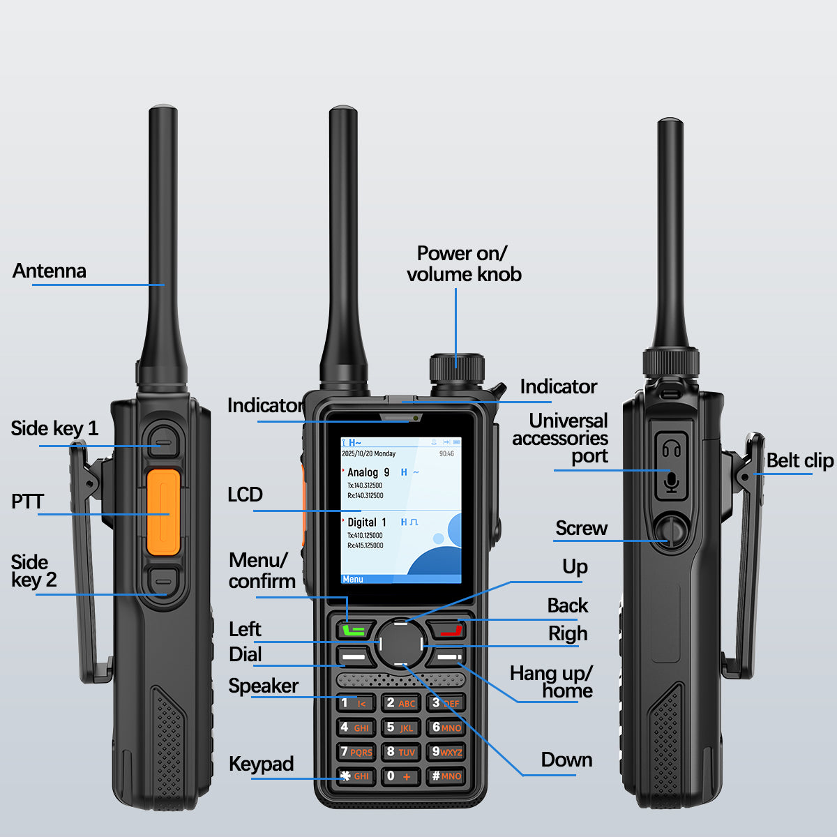 AIRITON AI-881 DMR Walkie Talkie IP67 Waterproof 10W High Power Dual Time Slot Large Color Screen VOX Two Way Radio