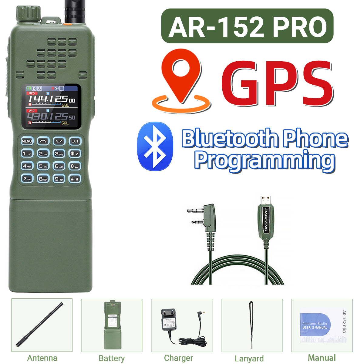 Baofeng AR-152 PRO GPS Ham Radio High Powerful CS Tactical Game Walkie Talkie Long Range Upgraded AR-152 Portable Two Way Radio