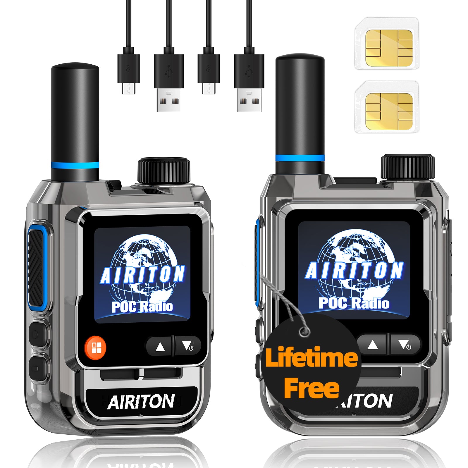 AIRITON AI-198 4G PoC Radios, 2-Pack, Dual SIM & Noise Reduction
