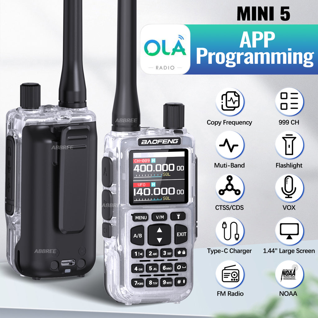 BAOFENG MINI 5 New Upgrade Walkie Talkie Wireless Copy Frequency 2200mAh Battery Bluetooth APP Programming UV-5R Mini Ham Radio