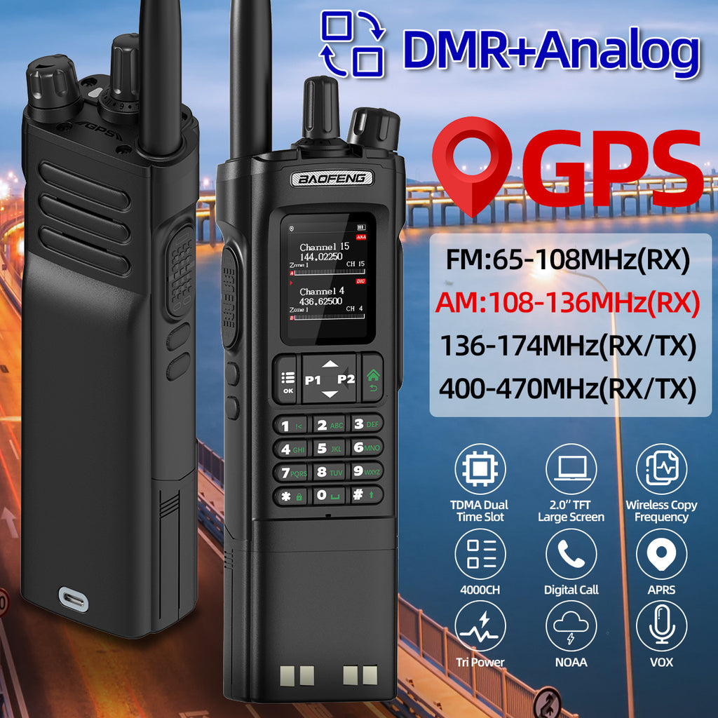 Baofeng DM-32 Upgrade Battery GPS APRS AES256 Encryption DMR Digital Analog UHF VHF Dual Band 8W Air Band FM Walkie Talkie DM-32UV