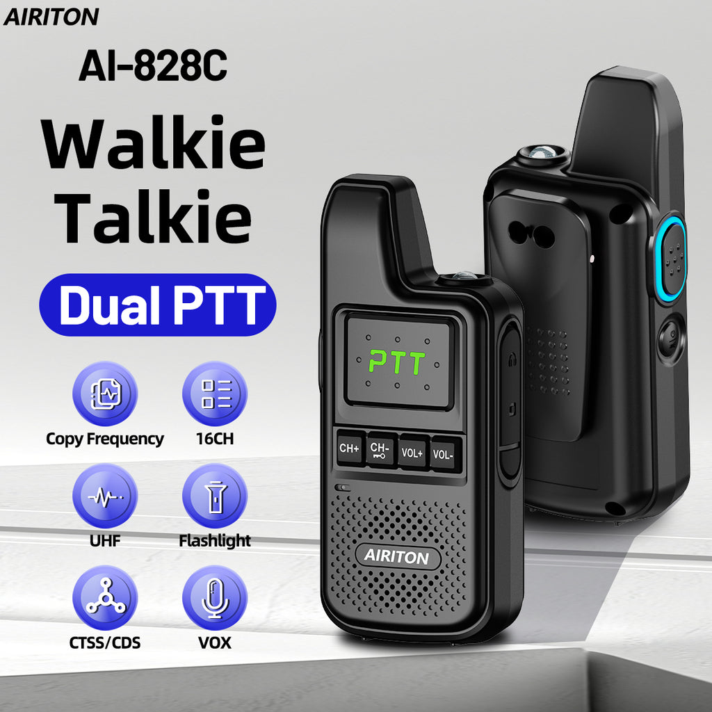 AIRITON AI-828C Mini Walkie Talkie Dual PTT Wireless Copy Frequency HD Sound Portable UHF 16 Channels Long Range Ham Radio