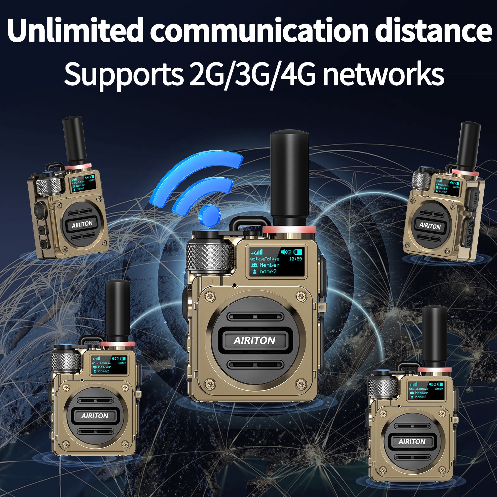 Walkie Talkies Airiton Radios Unlimited Range Nationwide 4G Long Distance 5000 Miles Handheld POC Two Way Radio AI-G7 Push to Talk Over Cellular Radio Long Range Walkie Talkie (2 with SIM Card)