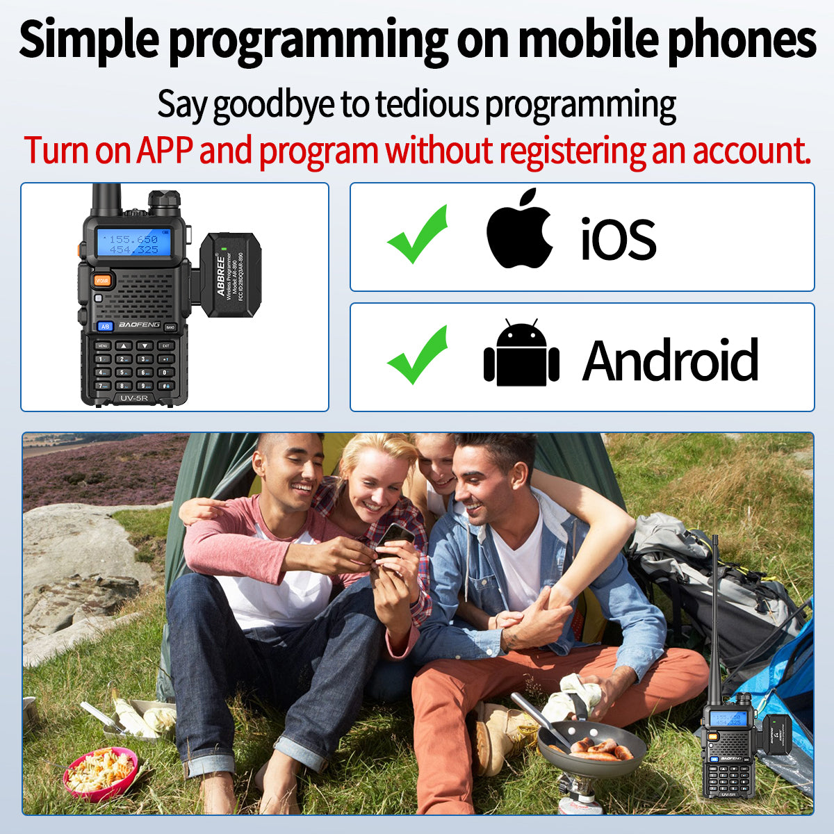 ABBREE Bluetooth Wireless Programmer for Walkie Talkie Plug & Play No Driver Issue Phone for UV5R BF888S Quansheng UVK5