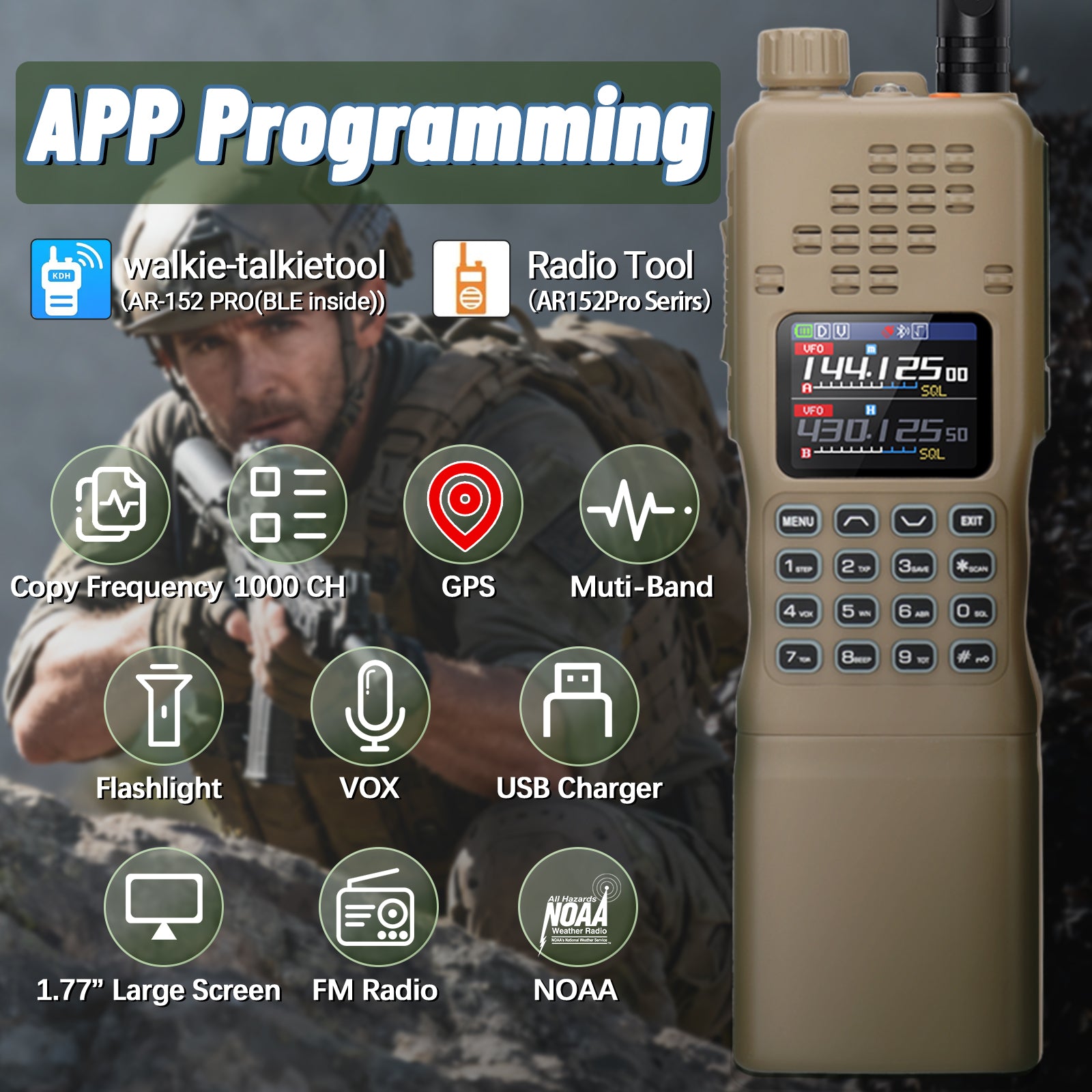 Baofeng AR-152 PRO GPS Ham Radio High Powerful CS Tactical Game Walkie Talkie Long Range Upgraded AR-152 Portable Two Way Radio