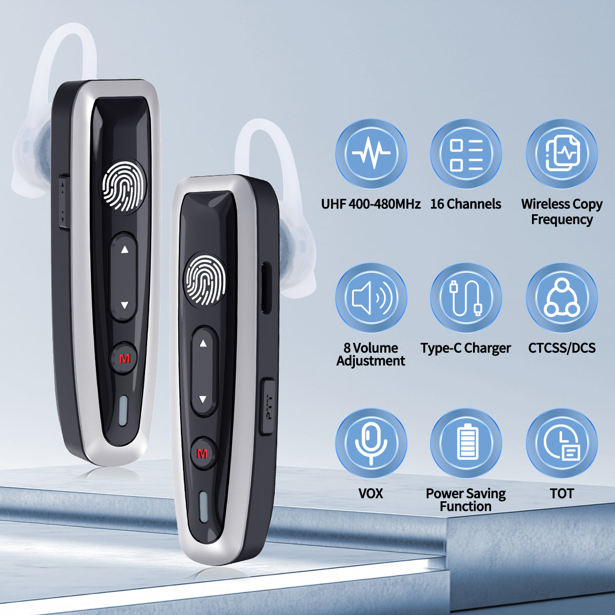 ABBREE AR-W6 Mini Walkie Talkie Collar Clip or Ear Hanging UHF Dual PTT Touch Talk Wireless Copy Frequency For Restaurant Hotel