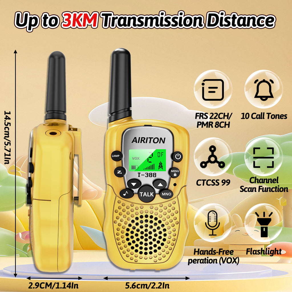 2PCS AIRITON T-388 Kids Walkie Talkie PMR/FRS Mini Handheld Transceiver Long Range Birthday Gifts for Outdoor Adventures Hiking