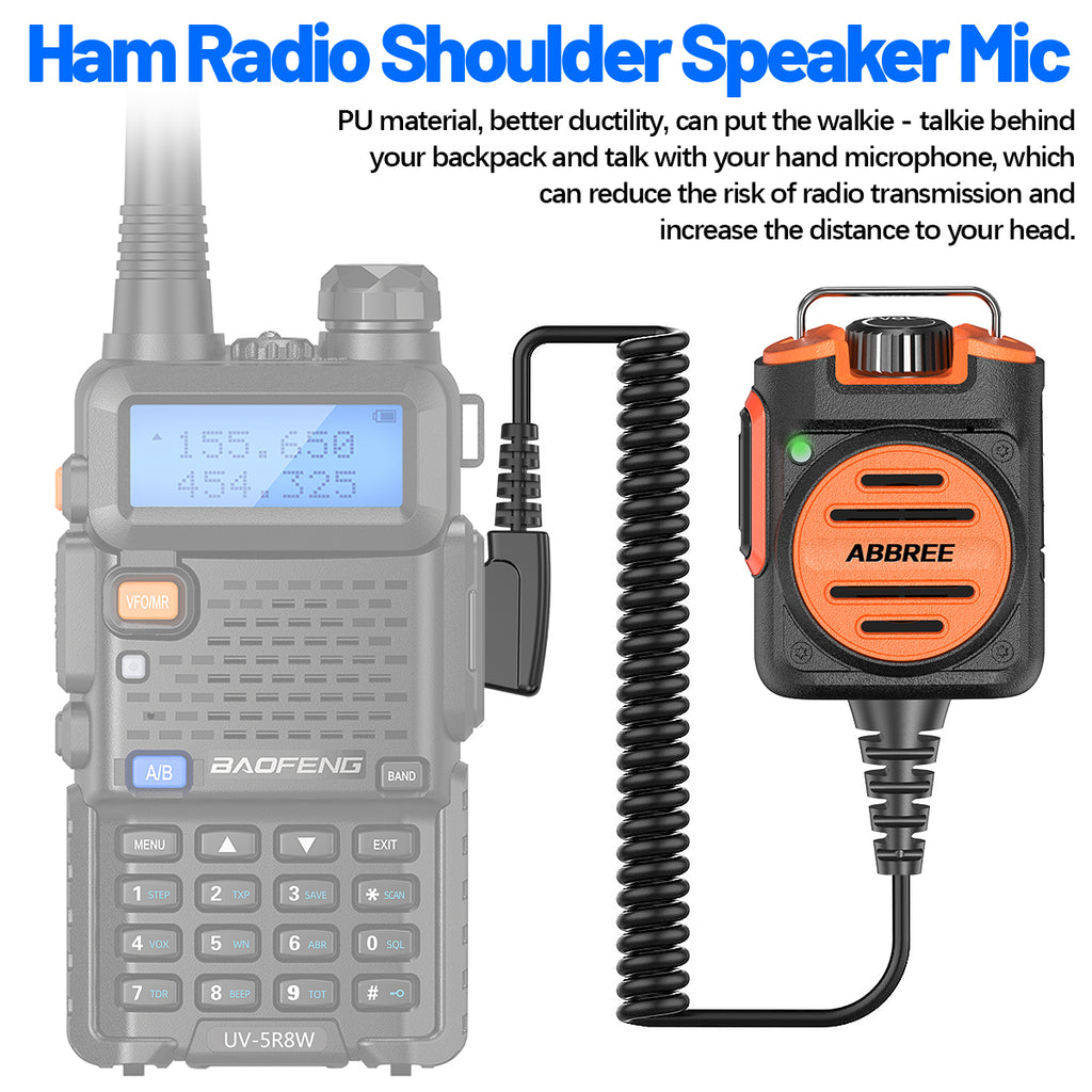 ABBREE AR-158 Rechargeable Microphone Speaker Mic Adjustable Volume Compatible With Baofeng UV-5R Mini UV-21 PRO UV-32 Ham Radio