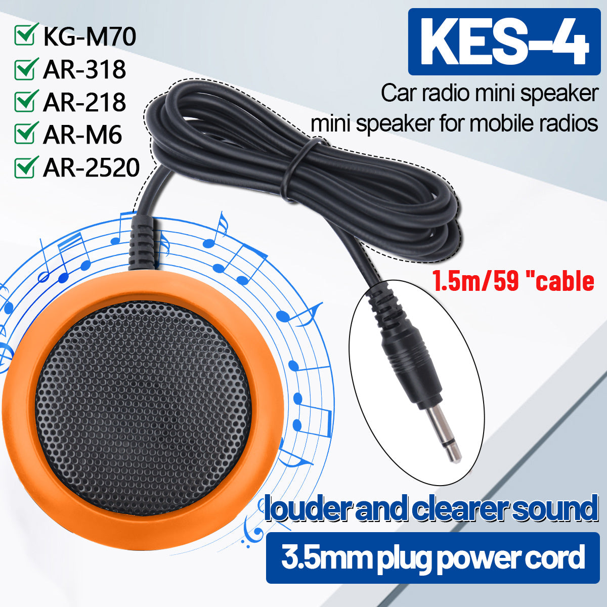 ABBREE KES-4 Car Radio Mini External Speaker Lounder Clear Sound with 3.5mm Plug Power Cord for CB Radio Stations Mobile Radio