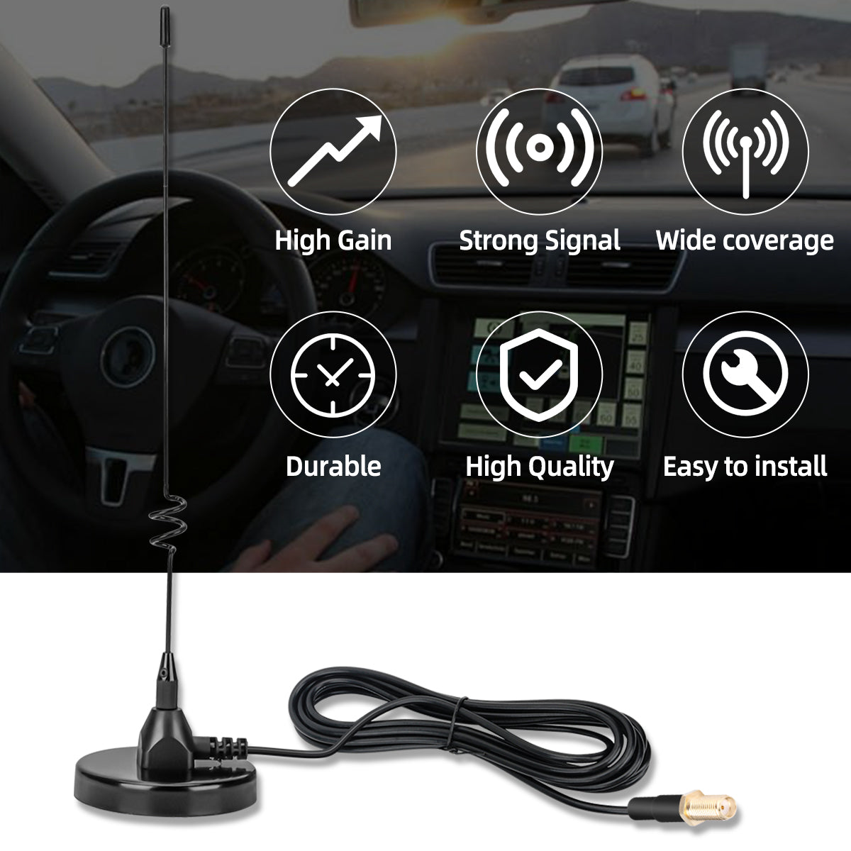 ABBREE AD-109 Mobile Radio Antenna Magnetic Dual Band VHF UHF SMA-Female For Baofeng Walkie Talkie UV-5RH BF-888S UV-32
