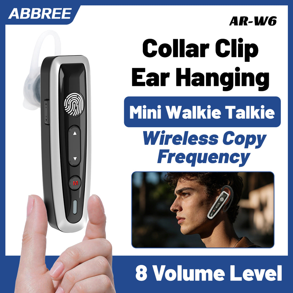 ABBREE AR-W6 Mini Walkie Talkie Collar Clip or Ear Hanging UHF Dual PTT Touch Talk Wireless Copy Frequency For Restaurant Hotel