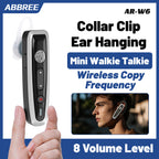 ABBREE AR-W6 Mini Walkie Talkie Collar Clip or Ear Hanging UHF Dual PTT Touch Talk Wireless Copy Frequency For Restaurant Hotel