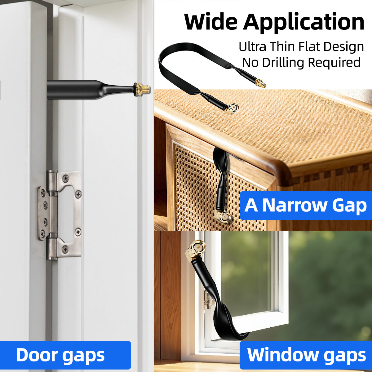 ABBREE Flat SMA Male to Female Window Feedthrough Coaxial Cable No Drilling Antenna Extension Wire for Helium Miner LoRa Gateway
