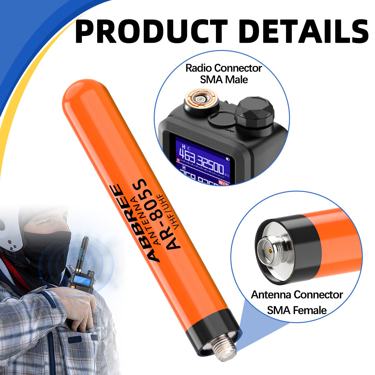 ABBREE AR-805 PLUS Walkie Talkie Antenna SMA-Female High Gain Dual Band For Baofeng UV-5R AR-152 PRO UV-21 PRO Ham Radio