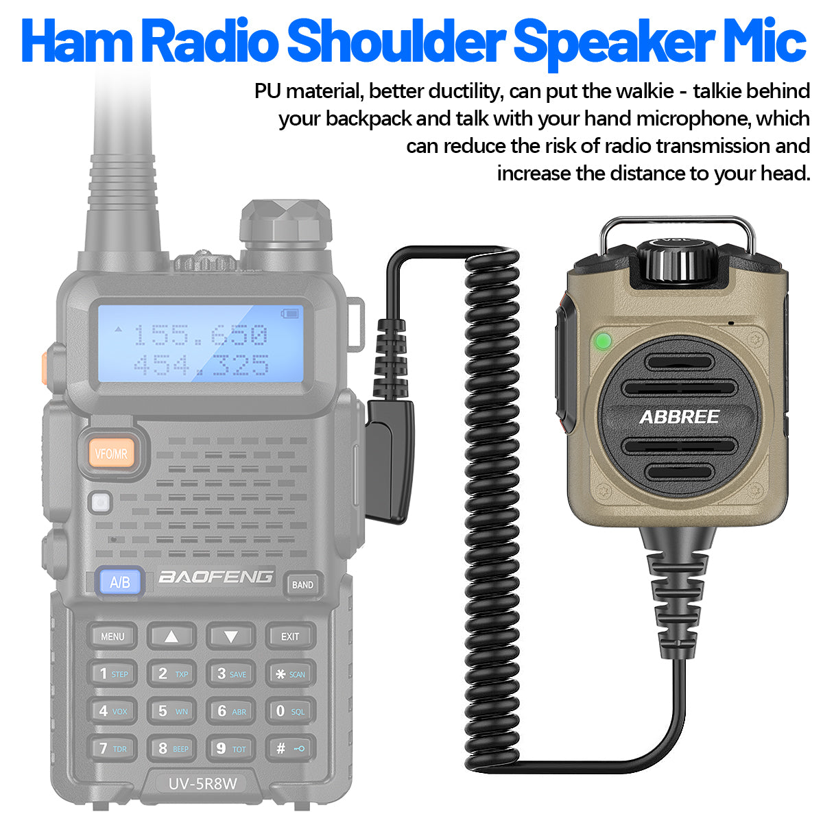 ABBREE AR-158 2 Pin Rechargeable Microphone Mic Adjustable Loud Speaker For Baofeng UV-5R UV-5R Mini UV-21 PRO UV-32 Ham Radios