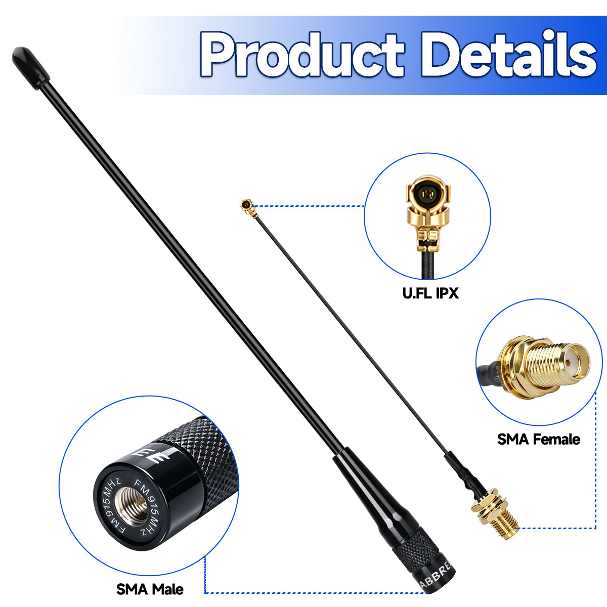 ABBREE AR-915 V1 V2 915MHz High Gain Omni Antenna SMA Male UHF Long Range for LoRa IoT Module Indoor Outdoor Communication
