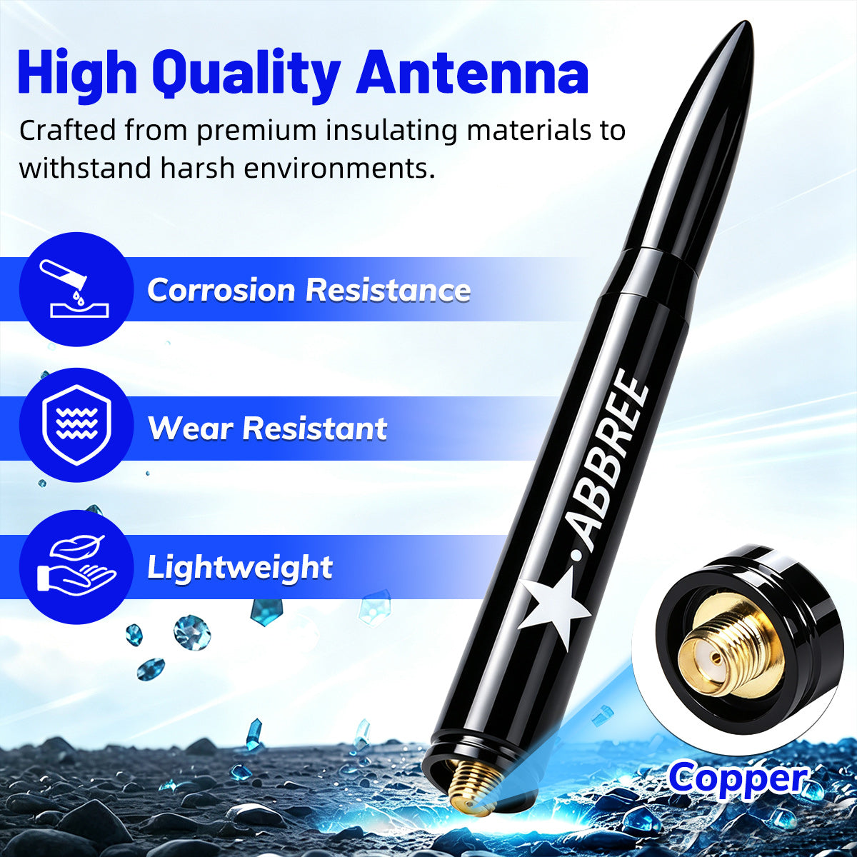 ABBREE AR‑47 Bullet Mini Antenna SMA‑Female VHF UHF 10W High‑Gain For Baofeng Quansheng Handheld Radio