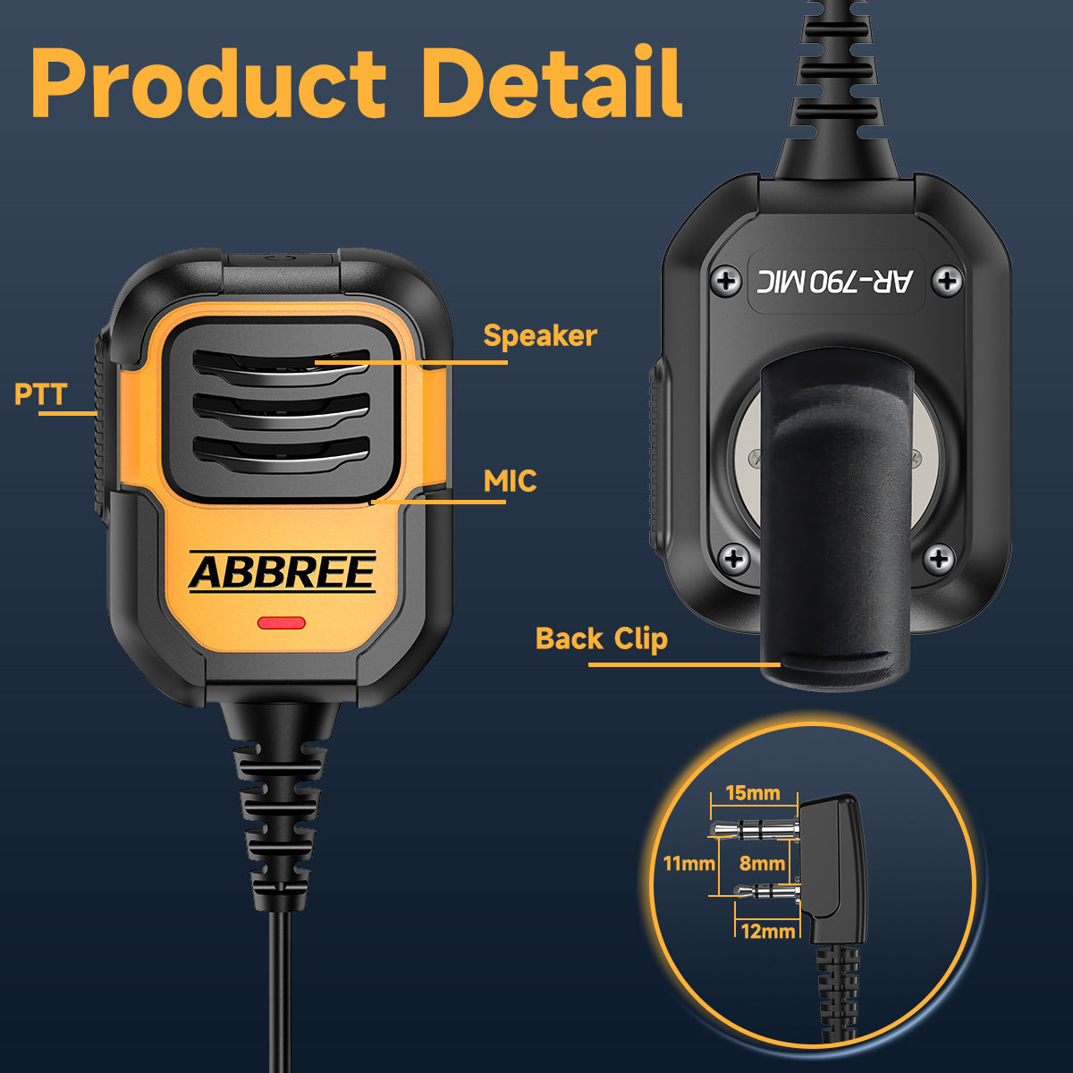 ABBREE AR-790 IP54 Walkie Talkie Speaker Microphone Handheld Mic Upgrade 780 MIC For Baofeng UV5R UV-21 Pro UV-32 Two Way Radio