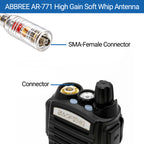 ABBREE AR-771 SMA-Female Dual Band Antenna 144/430MHz High Gain Soft Whip Walkie Talkie Antenna For Baofeng UV-5R UV-9R PRO