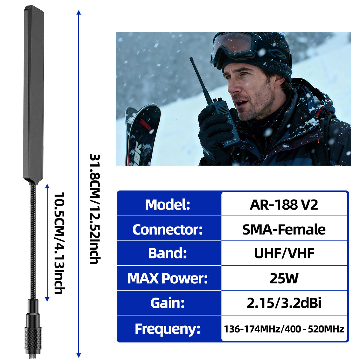 ABBREE AR-188 Gooseneck Tactical Antenna SMA-Female VHF UHF for Baofeng UV-5R MINI UV-5RH 21 PRO QUANSHENG UV-K5 Walkie Talkie