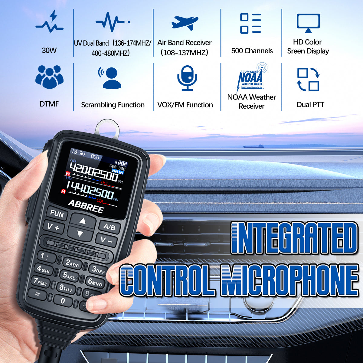 ABBREE AR-7600 V1 V2 Mini Mobile Radio Multi Band FM AM VHF UHF Wireless Copy Frequency Long Range V2 Add GPS With Speaker Mic