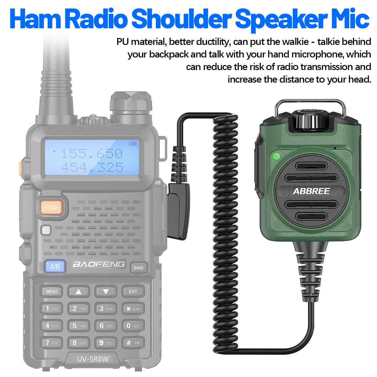 ABBREE AR-158 Rechargeable Walkie Talkie Microphone Speaker Volume Adjust Type-C Charging for Baofeng UV 5R MINI Quansheng UV K5