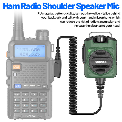 ABBREE AR-158 Rechargeable Walkie Talkie Microphone Speaker Volume Adjust Type-C Charging for Baofeng UV 5R MINI Quansheng UV K5
