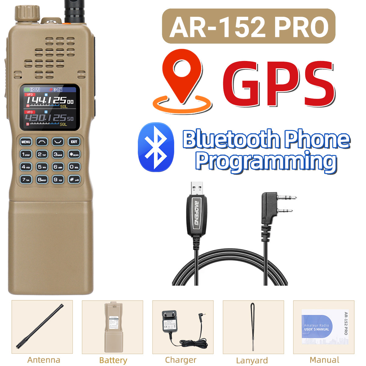 Baofeng AR-152 PRO GPS Ham Radio High Powerful CS Tactical Game Walkie Talkie Long Range Upgraded AR-152 Portable Two Way Radio