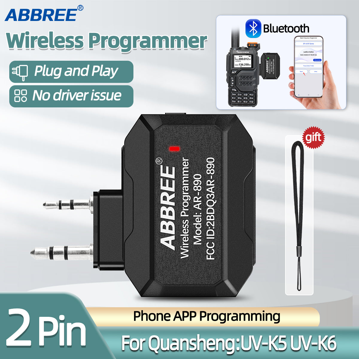 ABBREE Bluetooth Wireless Programmer for Walkie Talkie Plug & Play No Driver Issue Phone for UV5R BF888S Quansheng UVK5