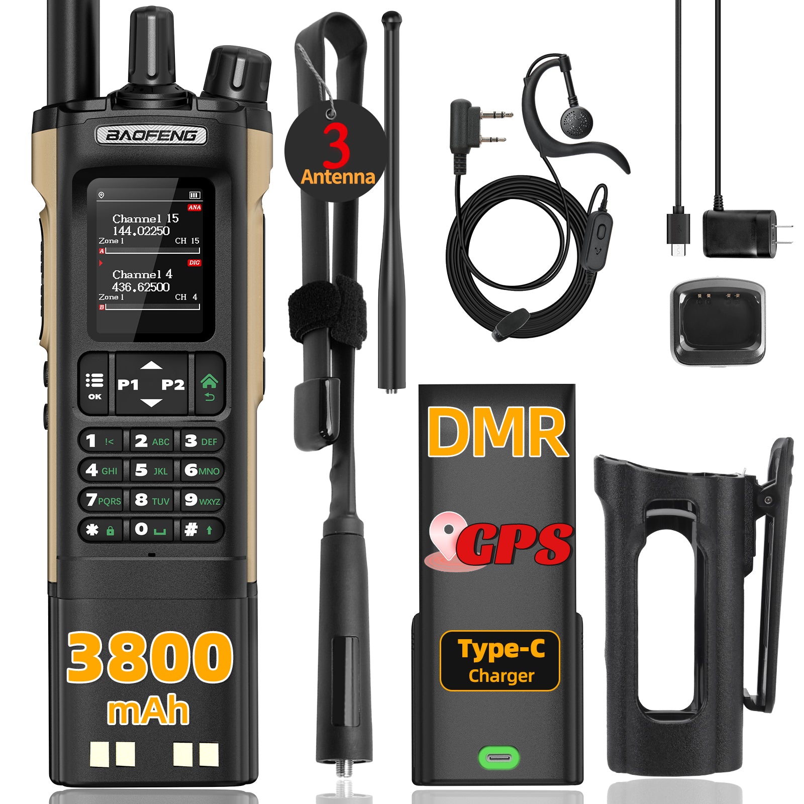 BAOFENG Digital Walkie Talkie DM-32 DMR | Upgraded 3800mAh Battery GPS | Dual Time Slot Air Band APRS For UV-5R UV-32 Ham Radio