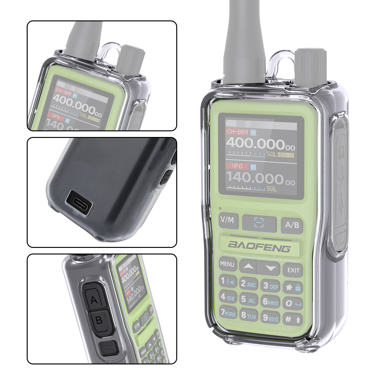 ABBREE Transparent Walkie Talkie Protective Case TPU Material Drop Druable Protection Dustproof Only for UV-5R Mini Radio