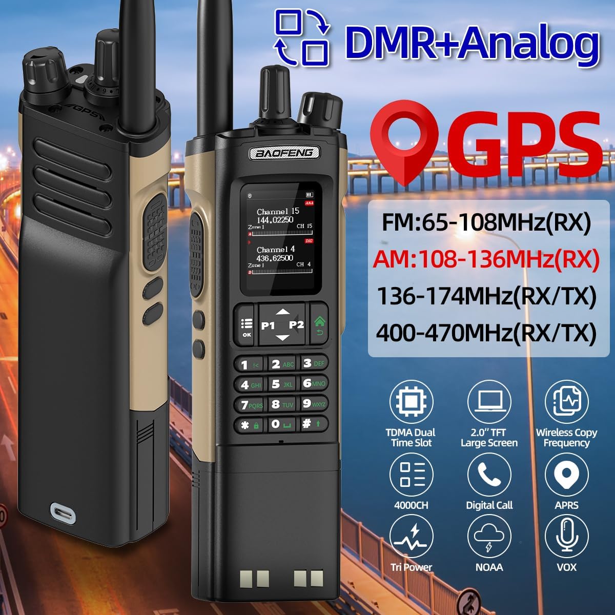 BAOFENG Digital Walkie Talkie DM-32 DMR | Upgraded 3800mAh Battery GPS | Dual Time Slot Air Band APRS For UV-5R UV-32 Ham Radio