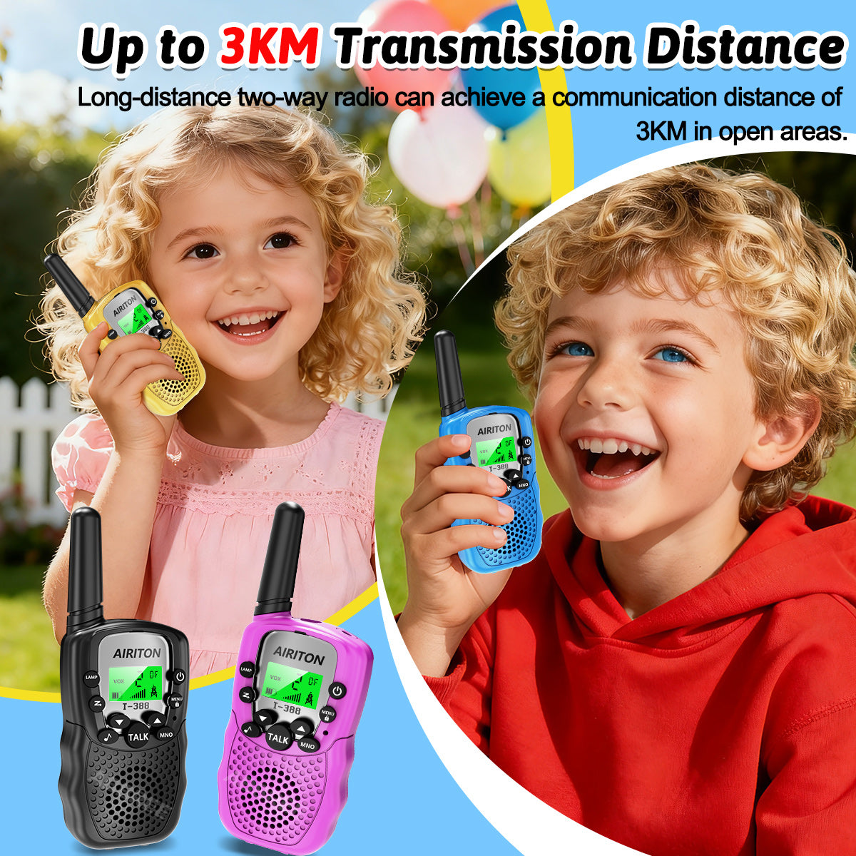 2PCS AIRITON T-388 Kids Walkie Talkie PMR/FRS Mini Handheld Transceiver Long Range Birthday Gifts for Outdoor Adventures Hiking