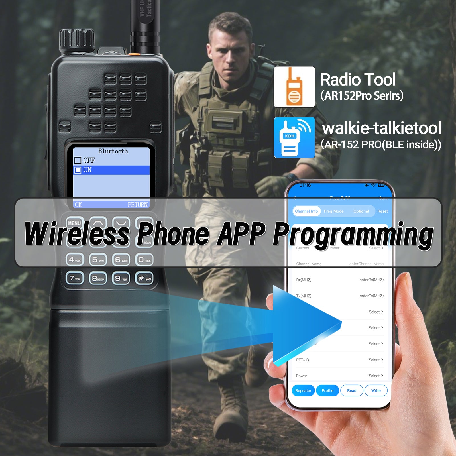 BAOFENG AR-152 PRO GPS Walkie Talkie Long Range Bluetooth Programming 10W Multi Band 12000mAh Tactial 1000CH Two Way Ham Radio