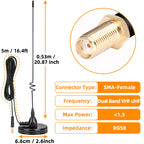 ABBREE AD-109 Mobile Radio Antenna Magnetic Dual Band VHF UHF SMA-Female For Baofeng Walkie Talkie UV-5RH BF-888S UV-32