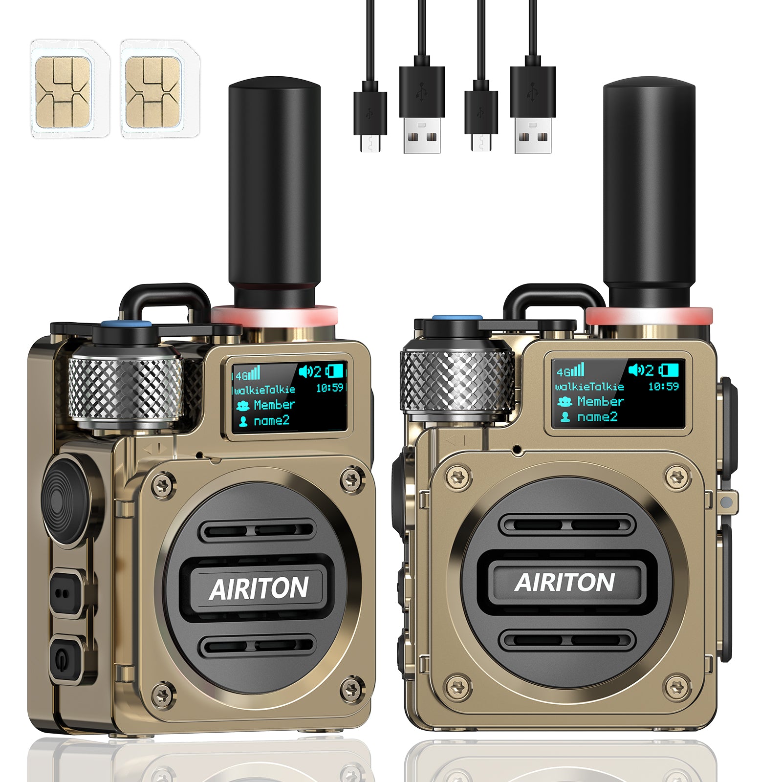 Walkie Talkies Airiton Radios Unlimited Range Nationwide 4G Long Distance 5000 Miles Handheld POC Two Way Radio AI-G7 Push to Talk Over Cellular Radio Long Range Walkie Talkie (2 with SIM Card)