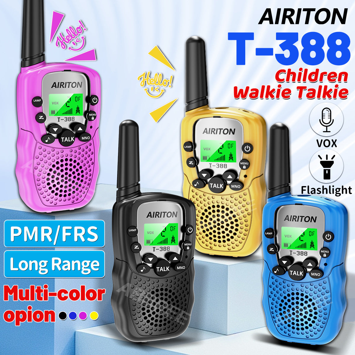 2PCS AIRITON T-388 Kids Walkie Talkie PMR/FRS Mini Handheld Transceiver Long Range Birthday Gifts for Outdoor Adventures Hiking