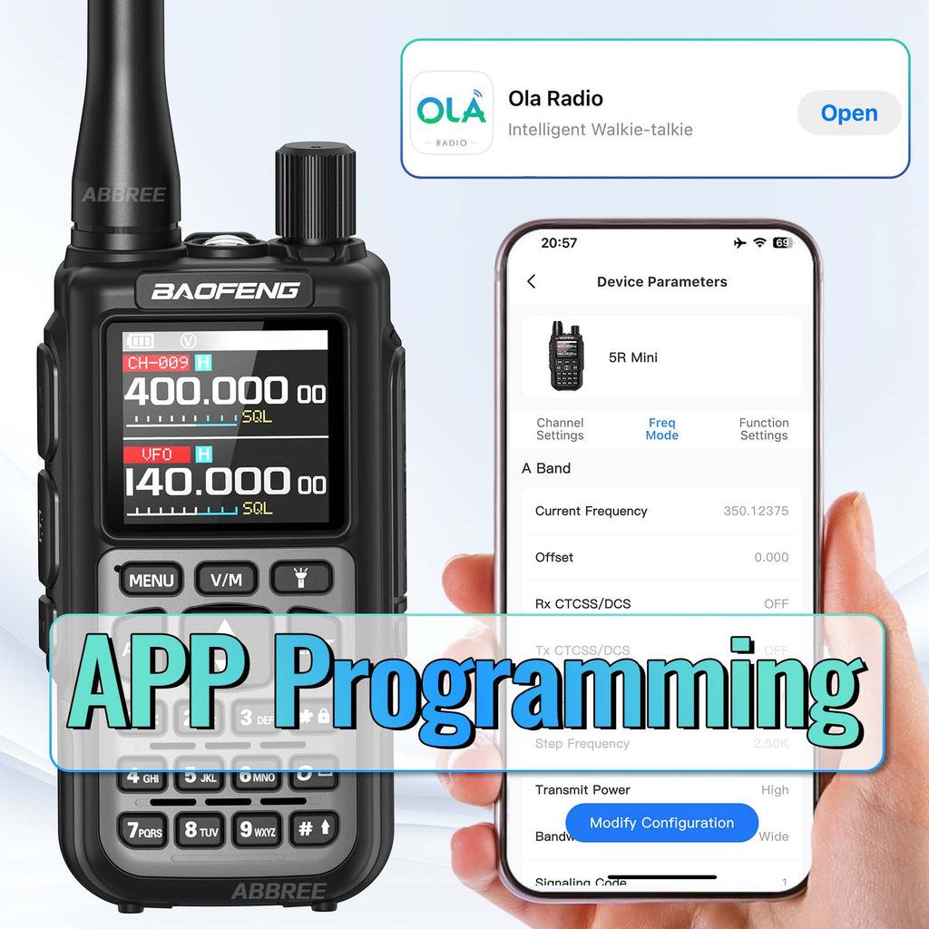 BAOFENG MINI 5 Walkie Talkie 2200mAh Battery APP Bluetooth Programming Long Range Dual PTT Newly Upgraded UV-5R MINI Ham Radio