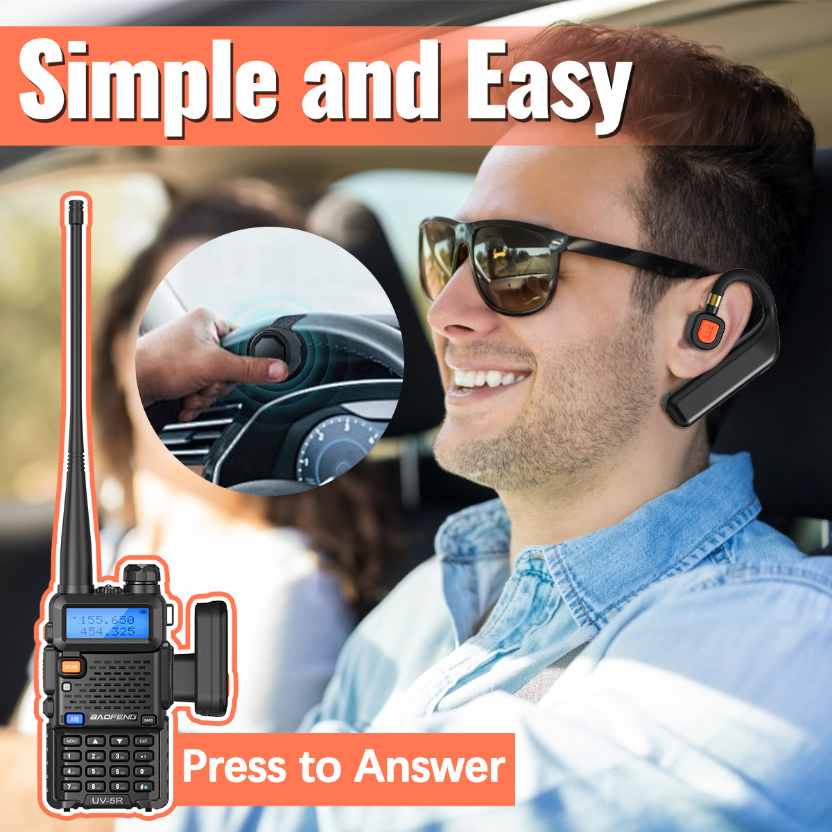 ABBREE BT-E2 Walkie Talkie Wireless Headset 2.4G Earphone Noise Reduction 2 Pin for Baofeng Quansheng Two Way Radio