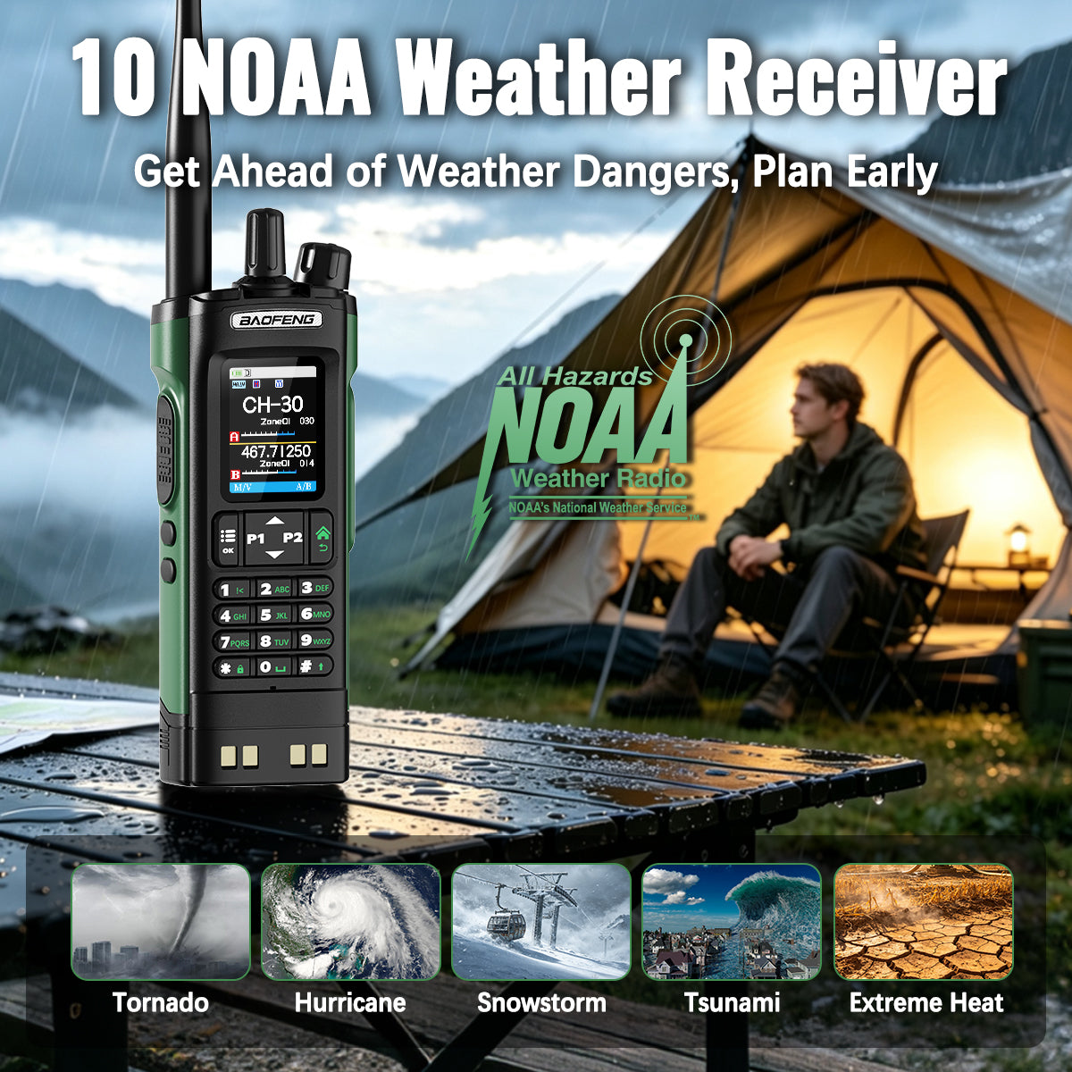BAOFENG GM‑32 GMRS Walkie Talkie Long Range Two‑Way Radio NOAA Scan USB‑C Charging for Outdoor Off‑Road Trucking Camping