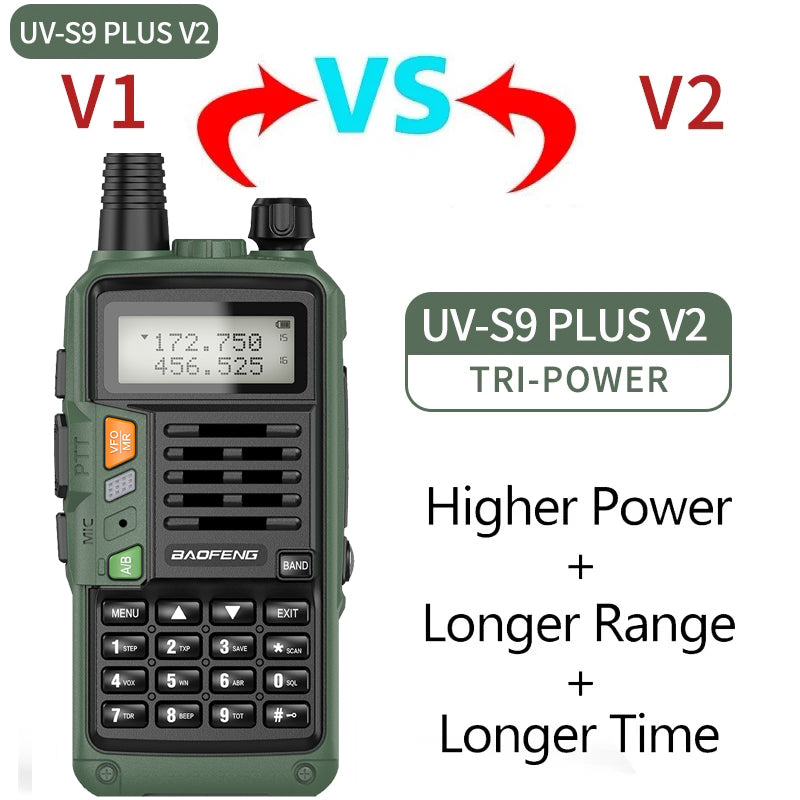 BAOFENG UV-S9 Plus V2 10W Powerful Handheld UHF VHF Dual Band Long Range Waterproof Walkie Talkie Ham Two Way Radio