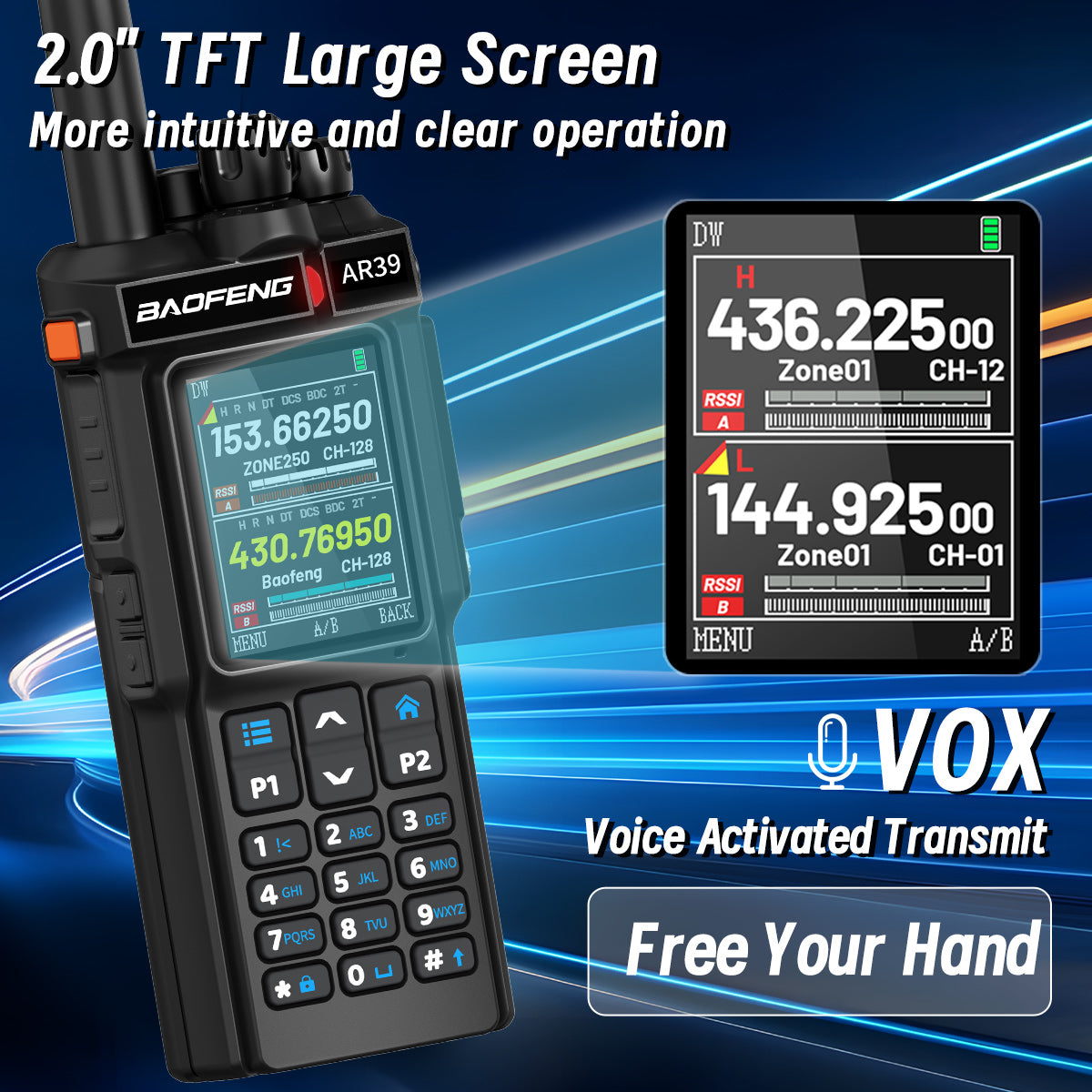 BAOFENG AR-39 Walkie Talkie 7 Color Front Options Wireless Copy Frequency Long Range Large Capacity VOX Type-C Charge Ham Radio