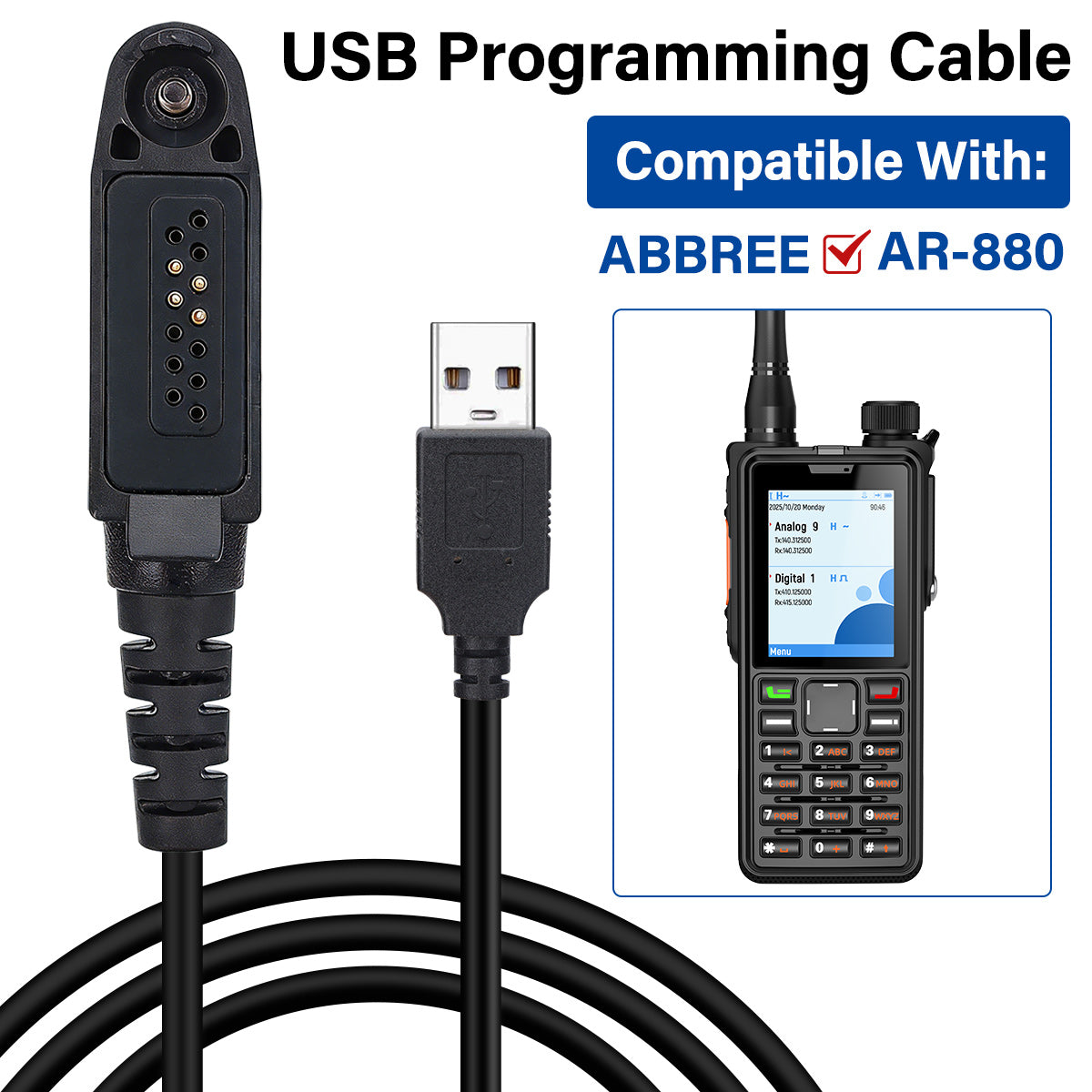 ABBREE Original USB Programming Cable For AR-880 DMR Digital Walkie Talkie Ham Radio