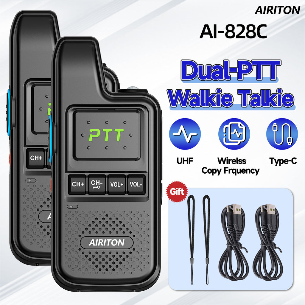 AIRITON AI-828C Mini Walkie Talkie Dual PTT Wireless Copy Frequency HD Sound Portable UHF 16 Channels Long Range Ham Radio