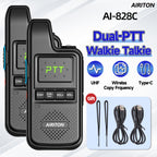 AIRITON AI-828C Mini Walkie Talkie Dual PTT Wireless Copy Frequency HD Sound Portable UHF 16 Channels Long Range Ham Radio