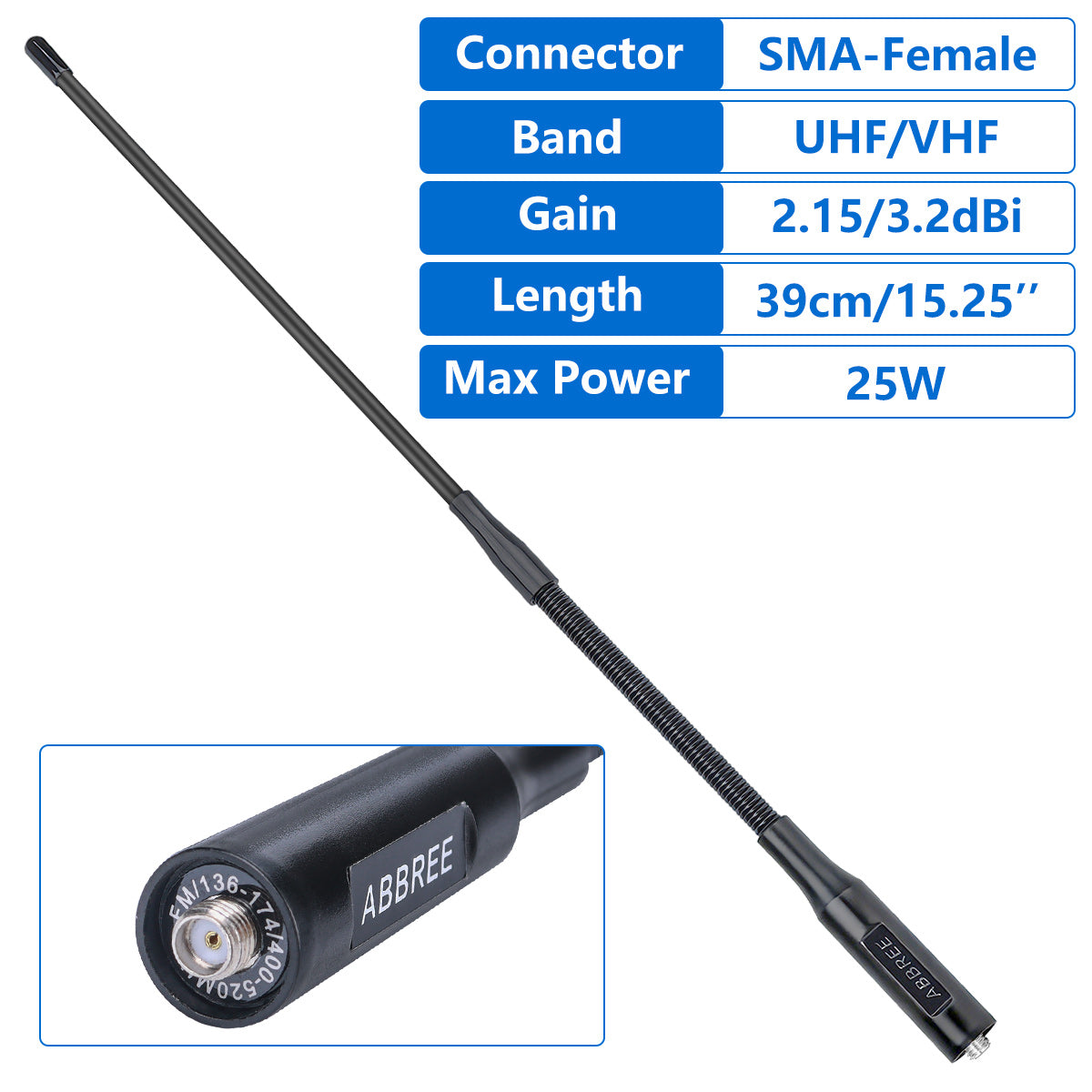 ABBREE AR-166 Gooseneck Walkie Talkie Antenna SMA-Female Dual Band UHF/VHF High Gain For BAOFENG UV-5R Mini UV-21PRO Ham Radio