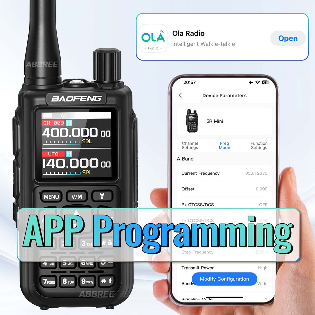 Baofeng Mini 5 Walkie Talkie Upgrade 5R Mini Bluetooth Programming Wireless Copy Frequency Full Band Type-C Long Range Ham Radio